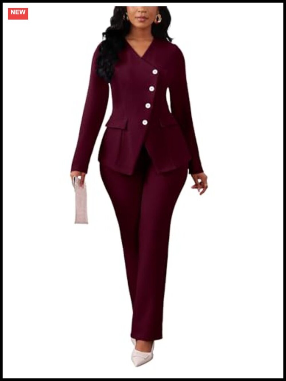 Women's 2 Piece Pantsuit Set Long Sleeve Blazer Wide Leg Pants